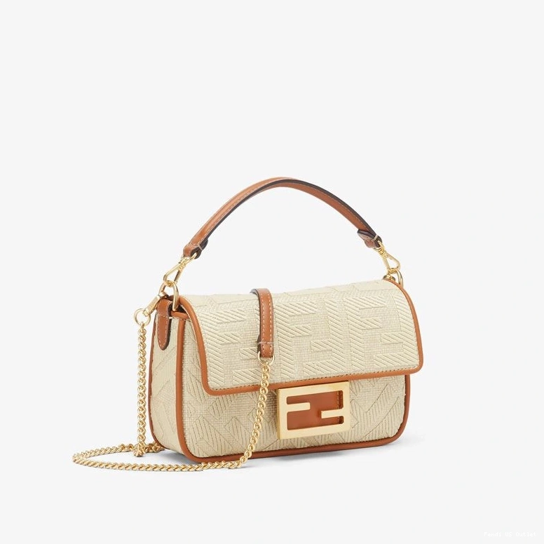Cheap HOT Mini Straw In FF Motif Fendi Beige Bag Baguette 0823